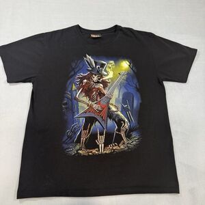 Solid Rock Skeleton Guitar Player Graphic T-Shirt Mens XL Black Graveyard Rock